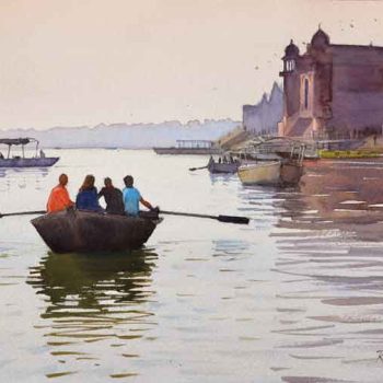 Painting of benaras with watercolour on paper