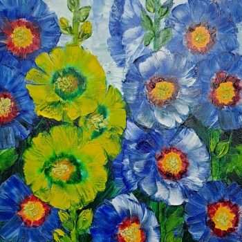 Painting of flowers with oil on canvas