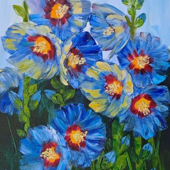 Painting of flowers with oil on canvas