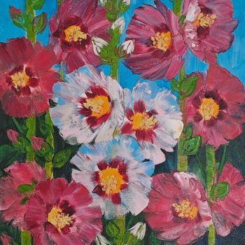 Painting of flowers with oil on canvas
