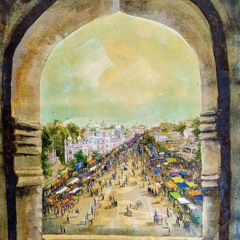 Painting of city life on canvas in Hyderabad