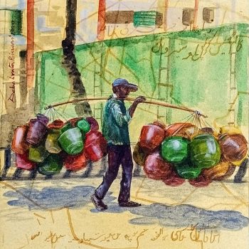 Painting of city life on canvas in Hyderabad