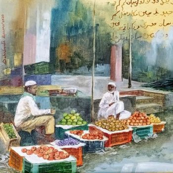 Painting of city life on canvas in Hyderabad