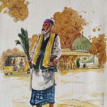 Painting of city life on canvas in Hyderabad