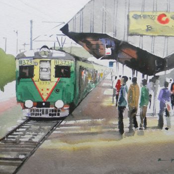 Painting of Kolkata train with watercolour on paper