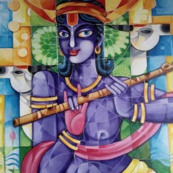 Painting of lord Krishna on canvas