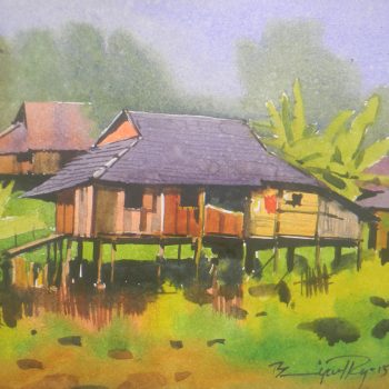 Painting of landscape on paper