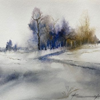 Painting of landscape on paper