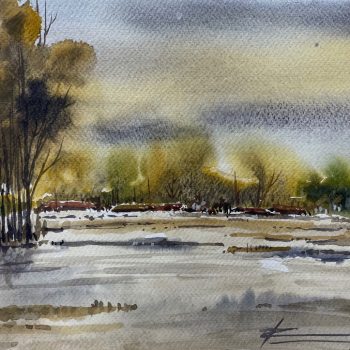 Painting of landscape on paper