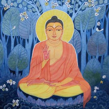 Paintings of buddha with wash on paper