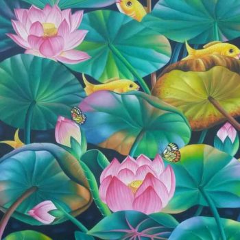 Painting of flora and fauna on canvas