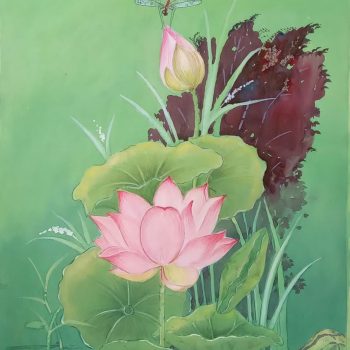 Painting of lotus with watercolour on paper