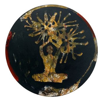 Painting on canvas of figuratives in meditation