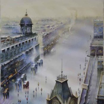 Painting of Kolkata cityscape on paper