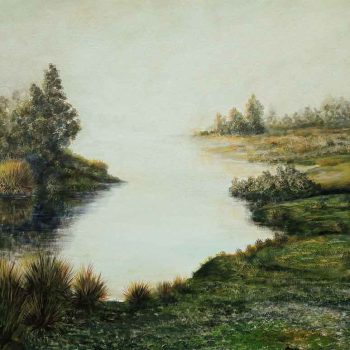 Painting of early morning mist on canvas