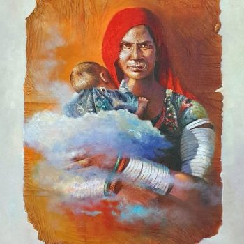 Painitng of mother and child on canvas