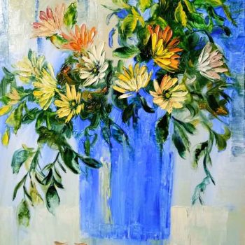 Painting of flowers with oil on canvas