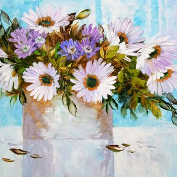 Painting of flowers with oil on canvas