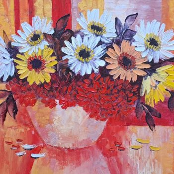 Painting of flowers with oil on canvas