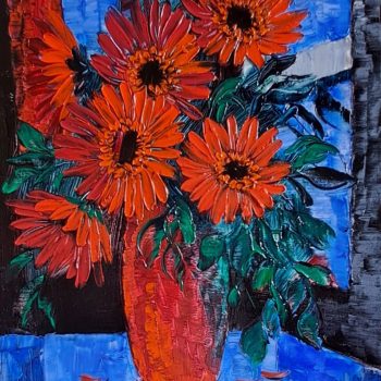 Painting of flowers with oil on canvas