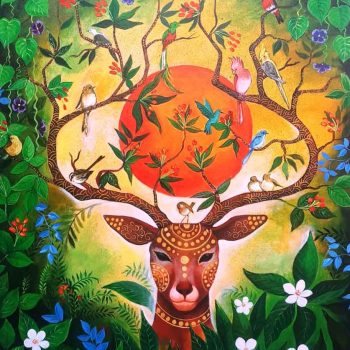 Painting on canvas of colourful wildlife