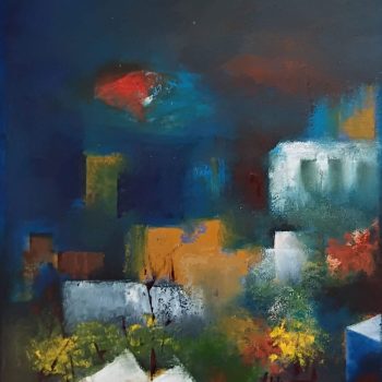 Painting of abstract theme with oil on canvas