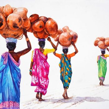Figurative painting with watercolour on paper