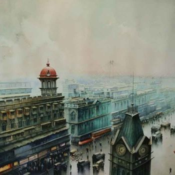 Painting of Kolkata cityscape with watercolour on paper