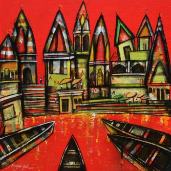 Painting of Benaras on canvas .
