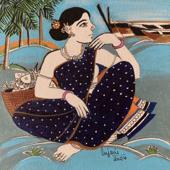 Painting on canvas of village woman