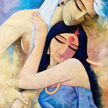 Painting of couple with acrylic on paper