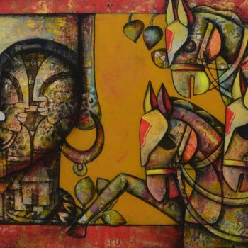Figurative painting on canvas .