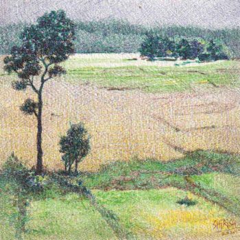 Painting of fields with ball point on paper