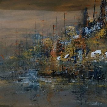 Painting of abstract Benaras with acrylic on paper