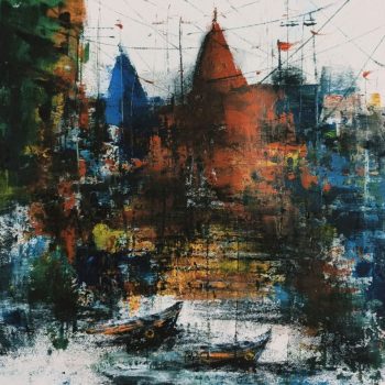 Painting of abstract Benaras with acrylic on paper