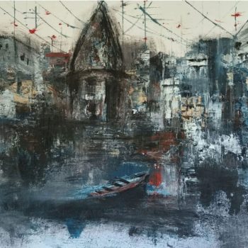 Painting of abstract Benaras with acrylic on paper