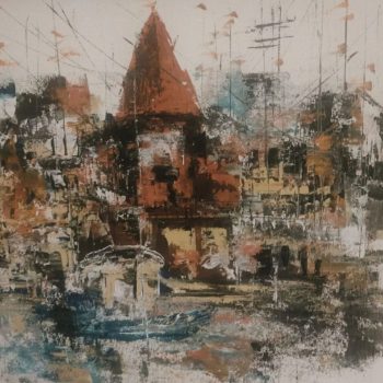Painting of abstract Benaras with acrylic on paper