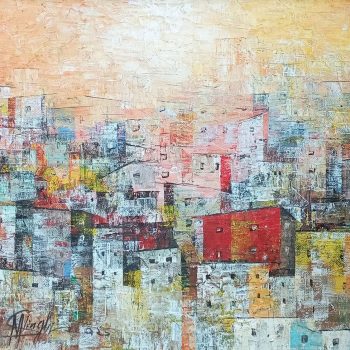 Painting of abstract work with acrylic on canvas