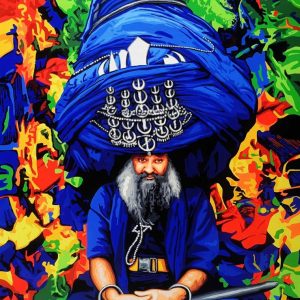 Painting of man on canvas