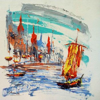 Painting of Benaras on canvas