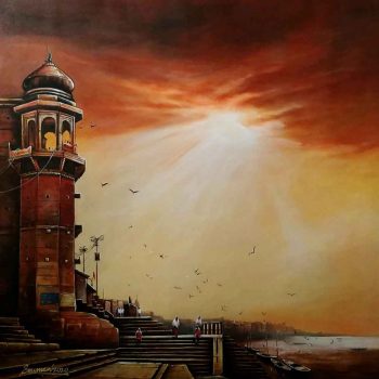 Painting of Benaras ghat on canvas