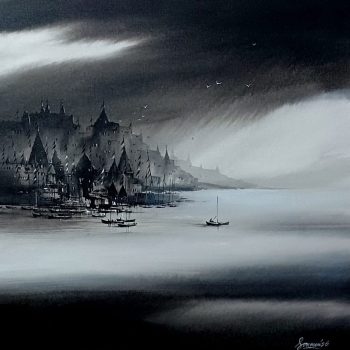 Painting of Varanasi ghat on canvas
