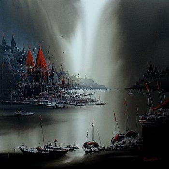 Painting of Varanasi ghat on canvas
