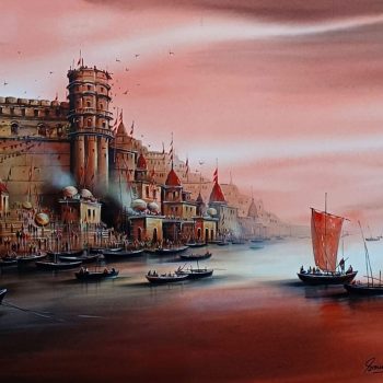Painting of Varanasi ghat on canvas