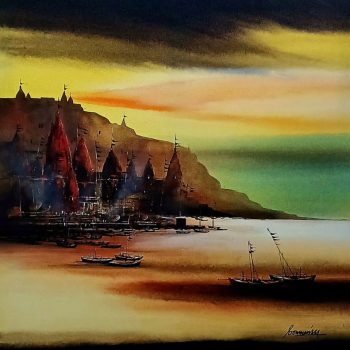 Painting of Varanasi ghat on canvas