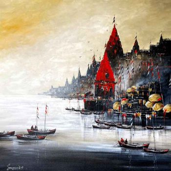 Painting of Varanasi Ghat on canvas