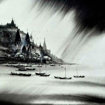 Painting of Varanasi Ghat on canvas