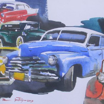 Painting of cars on paper