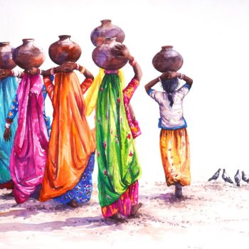 Figurative painting with watercolour on paper