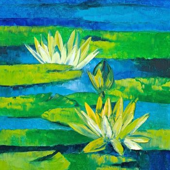 Painting of flowers with oil on canvas